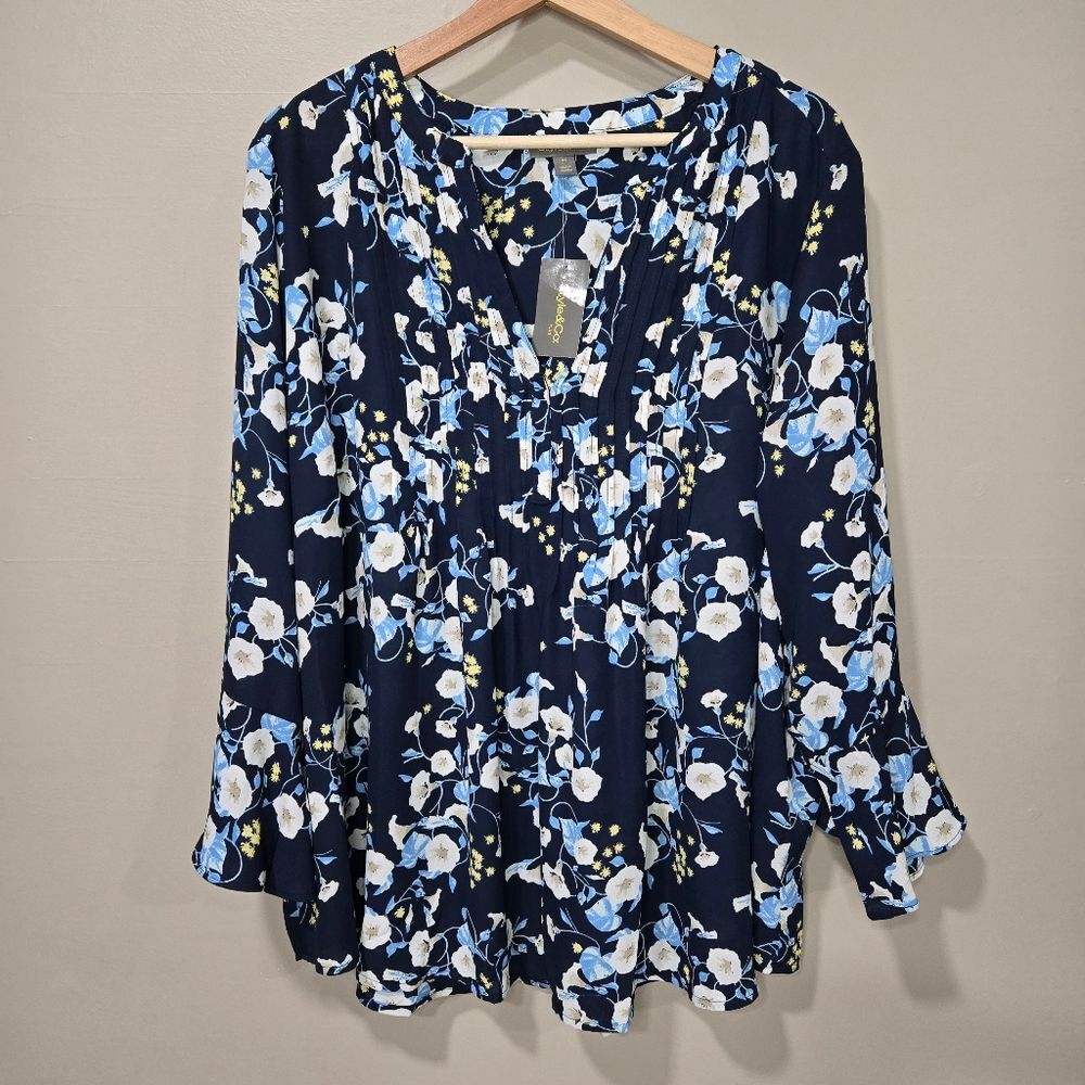 Style & Co Floral Navy Blue Women's Top